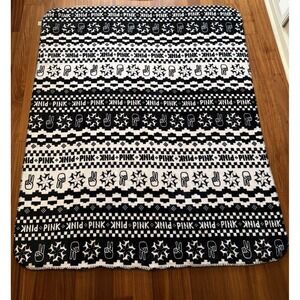 VICTORIA'S SECRET Pink Sherpa Fleece Blanket Dog Peace Sign Fairisle 60x50